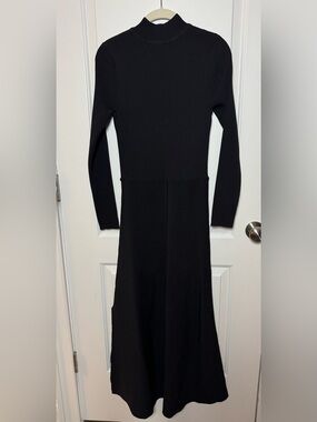 Karen Millen Black Rib Knit Mock Neck Maxi Dress Long Sleeve Missing Belt